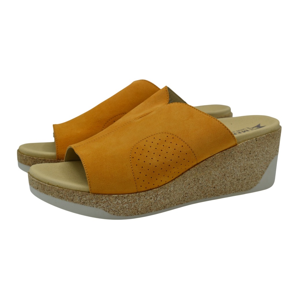 Mephisto Women EU 41 Giuletta Mango Yellow Orange Leather Wedge Slides Shoes